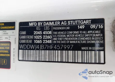 2017 Mercedes-Benz C 300 from USA, damaged, VIN WDDWJ4JB7HF457997